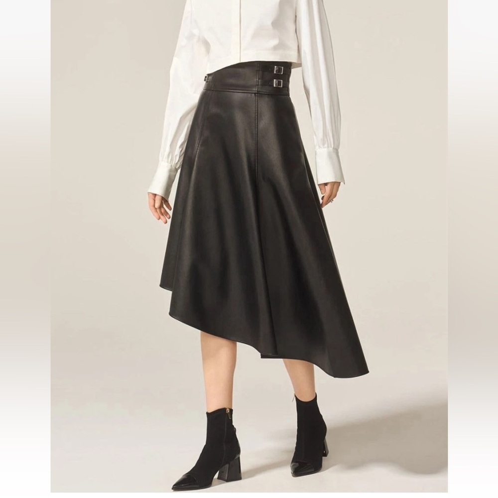 ADEAM Intermix vegan faux leather harness hi waist asymmetrical skirt 8